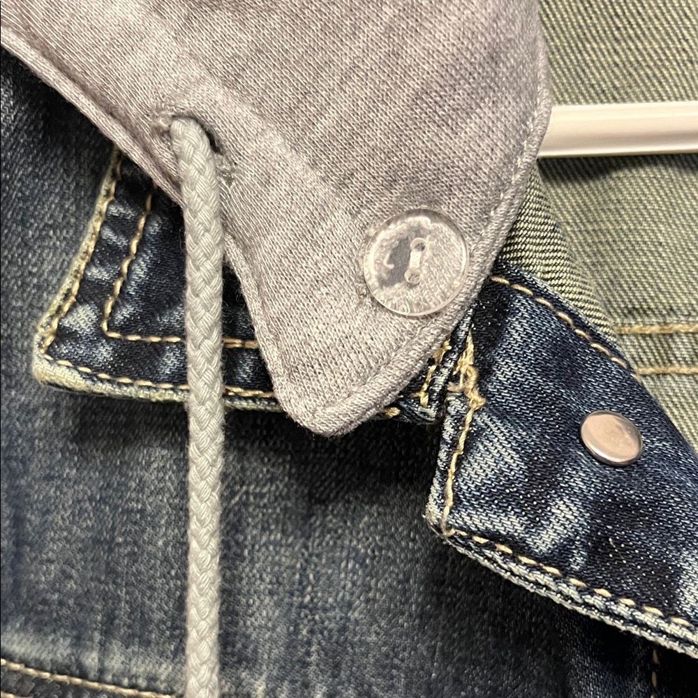 Victorious Blue Denim Vest with Removable Gray Hood - Picture 3 of 10